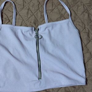 PrettyLittleThing Dusty Lilac Ribbed Crop Tank with Zip